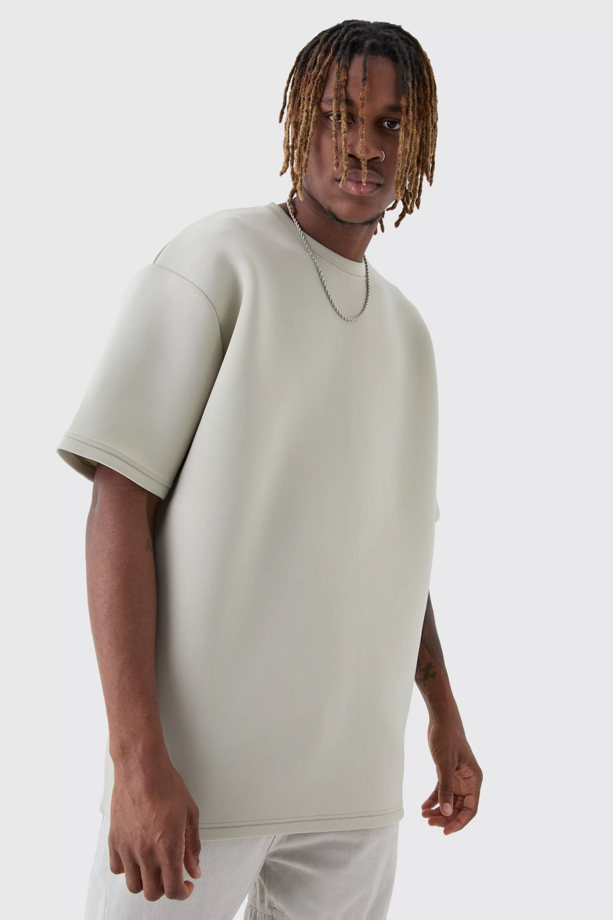 boohooMAN Tall Scuba Oversized T-shirt | UK stone Cheap
