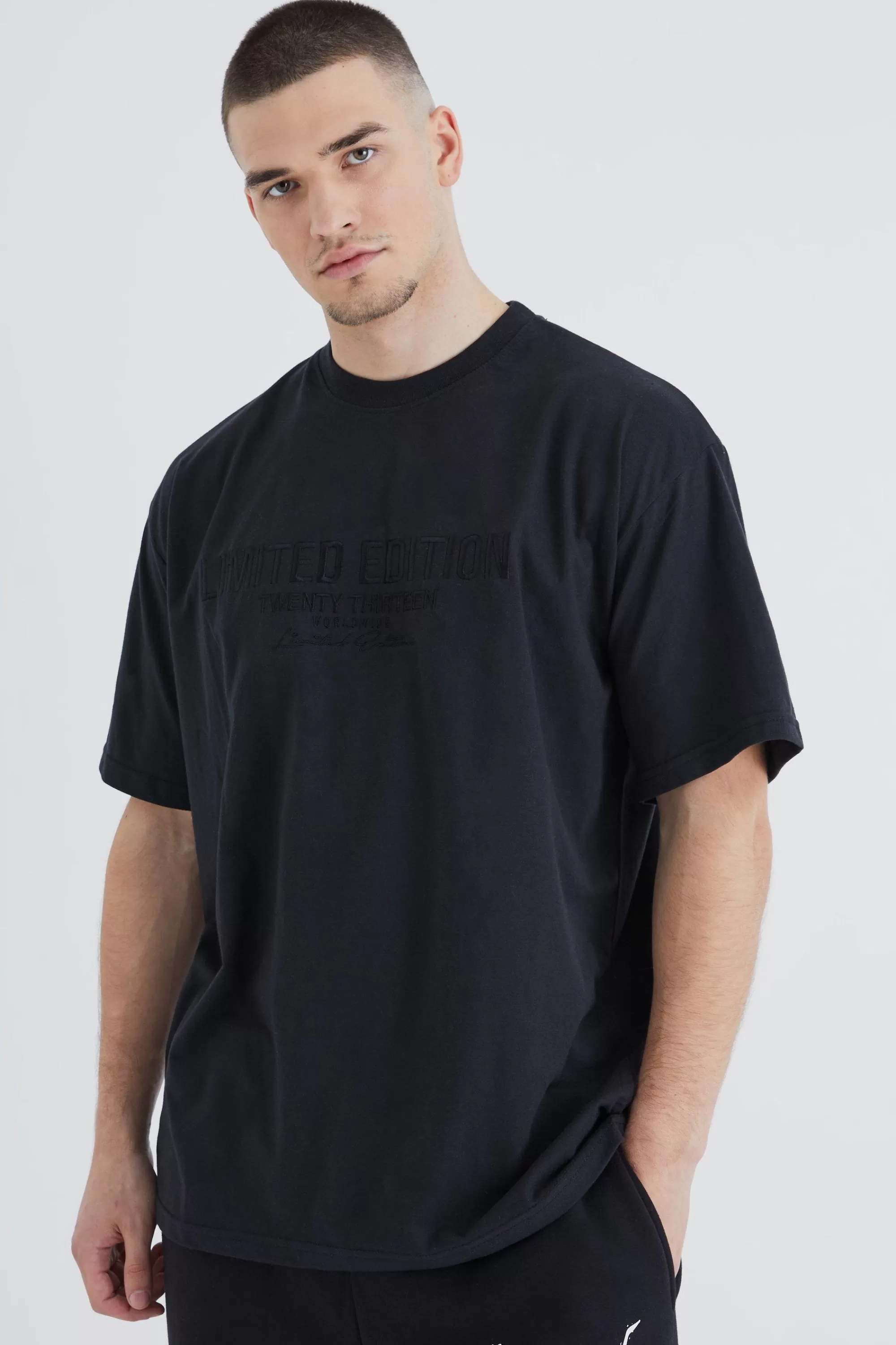 boohooMAN Tall Slim Embroidered Limited Edition T-shirt | UK black Cheap