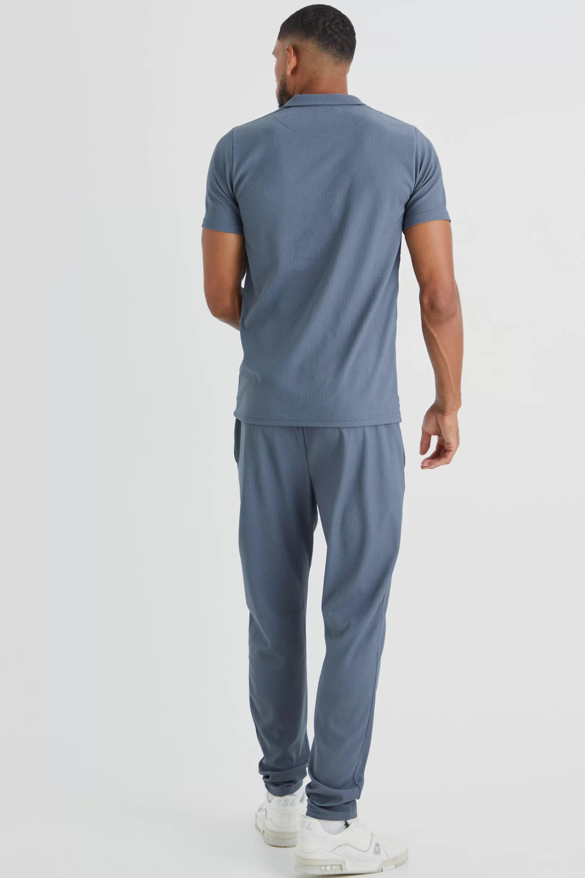 boohooMAN Tall Slim Ottoman Rib Revere Polo | UK navy Sale