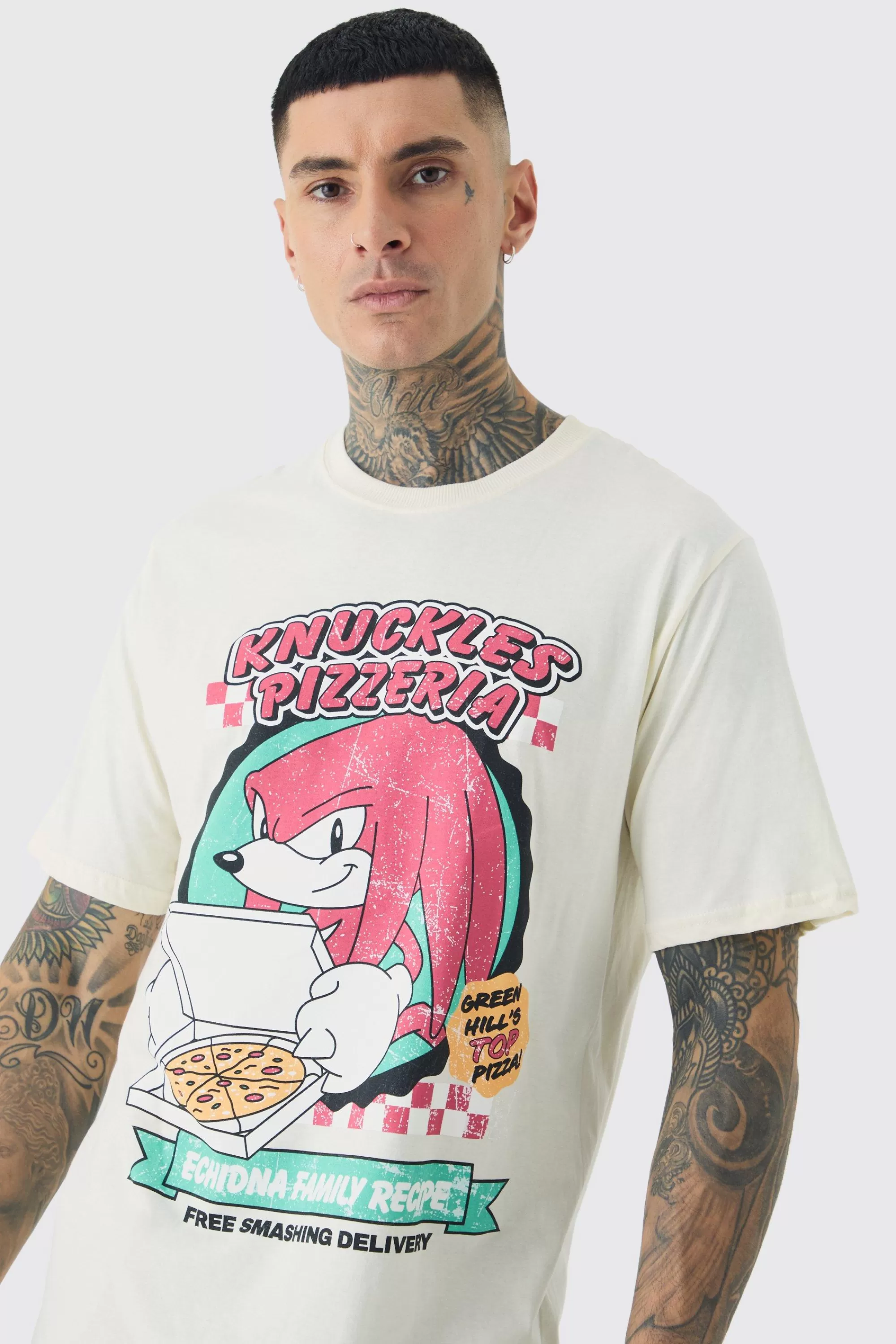 boohooMAN Tall Sonic Knuckles License Print T-shirt In White | UK ecru Best