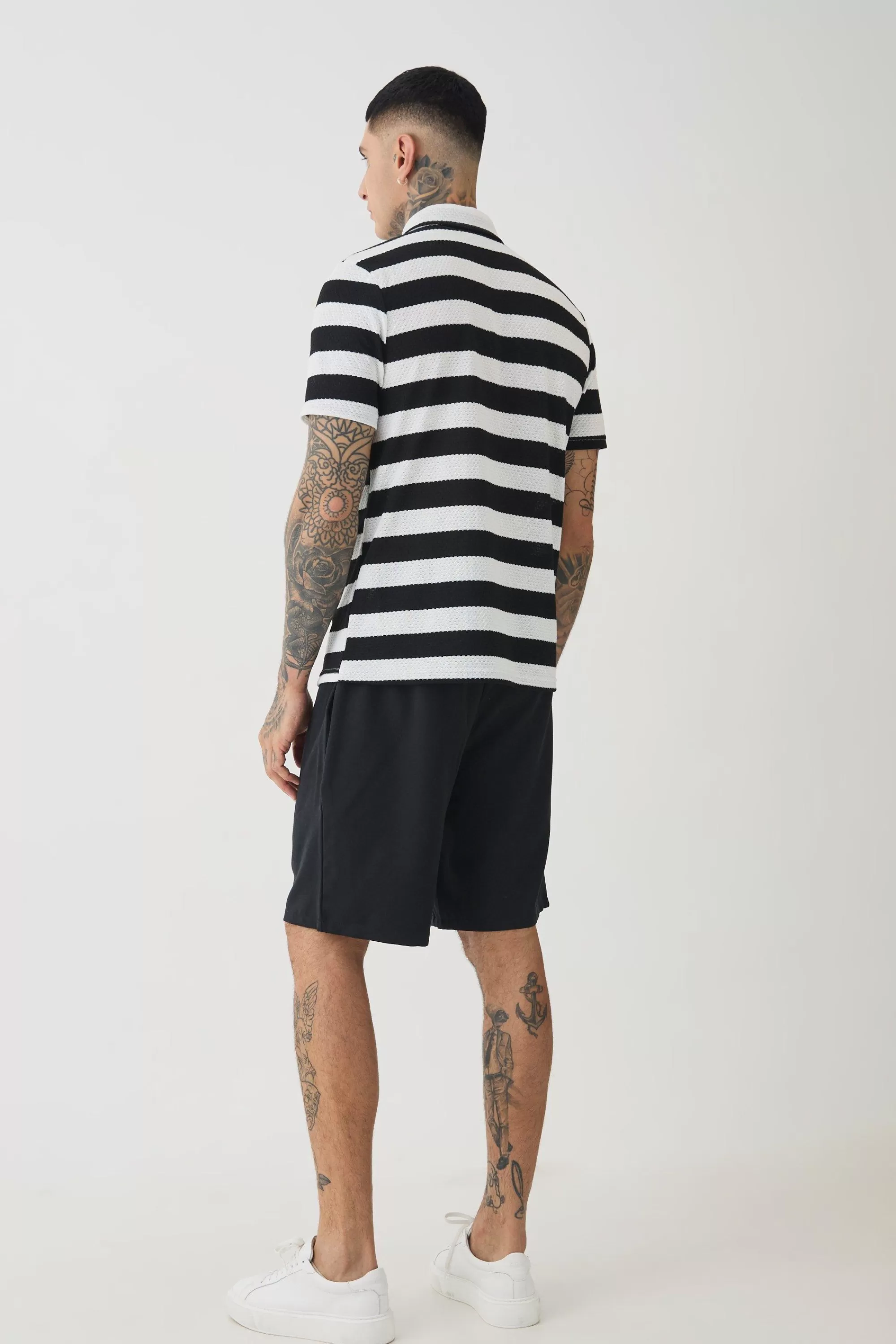 boohooMAN Tall Textured Stripe Polo | UK black Sale