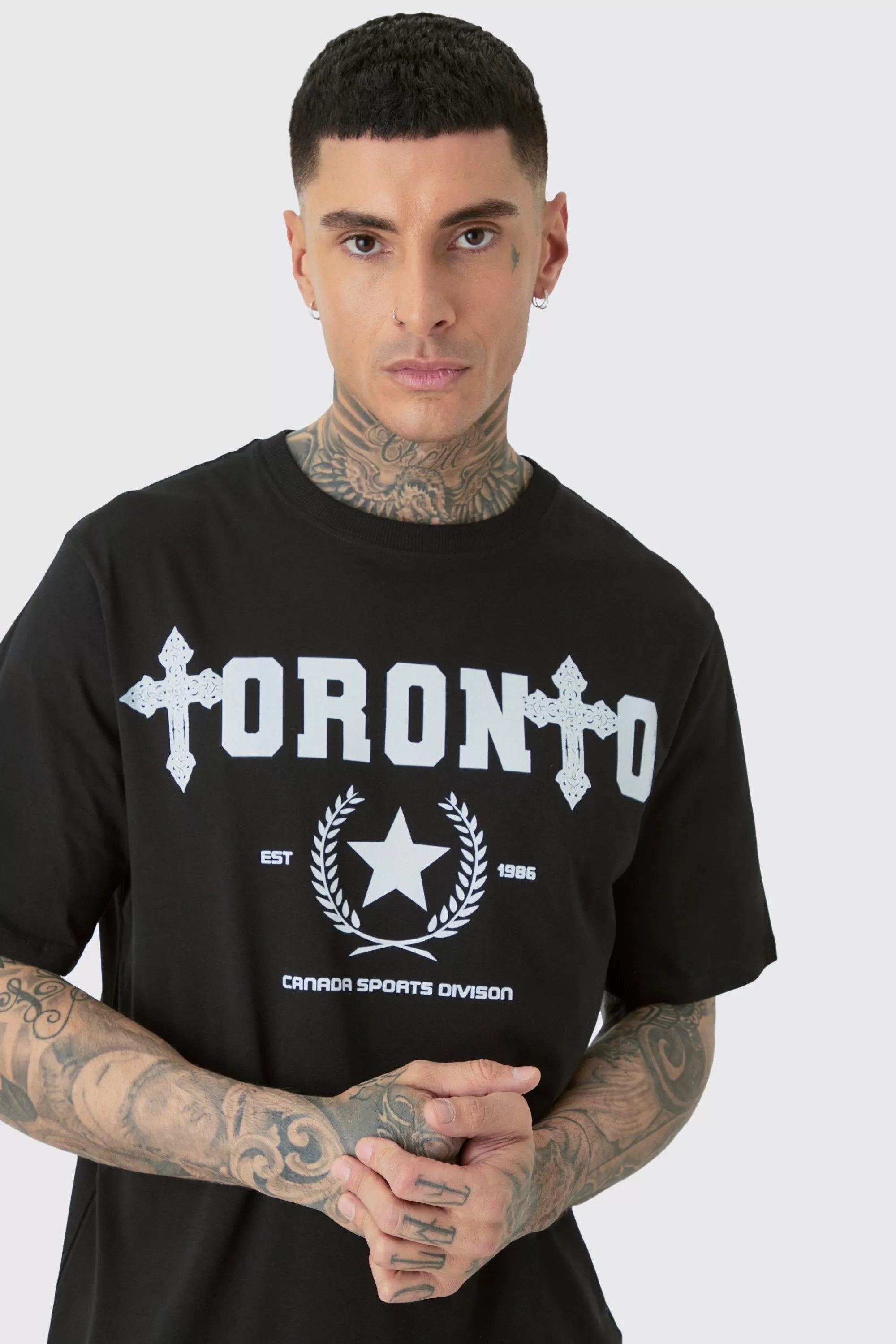 boohooMAN Tall Toronto Print T-shirt | UK black Clearance