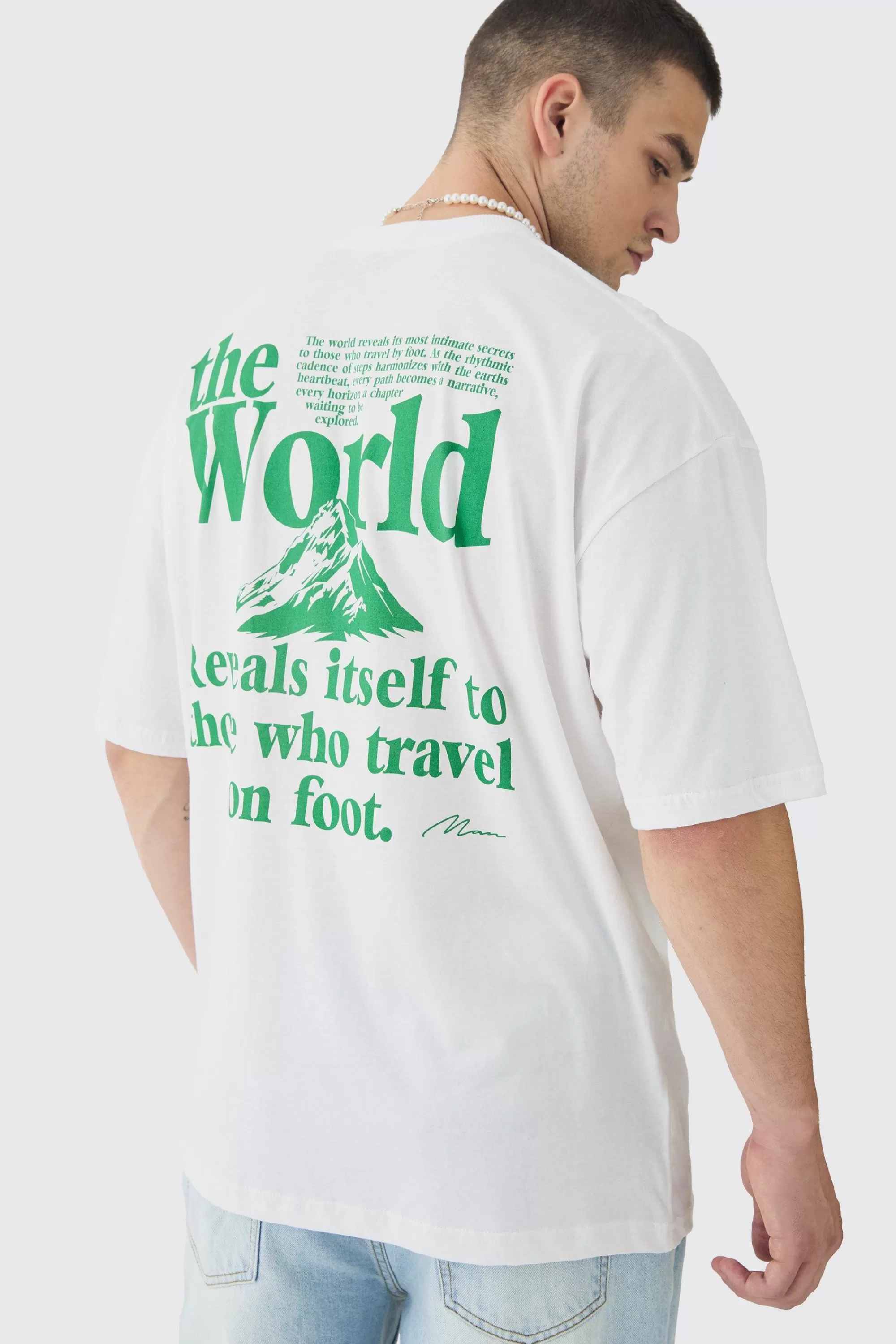 boohooMAN Tall Travel Back Print Graphic T-Shirt | UK white Flash Sale