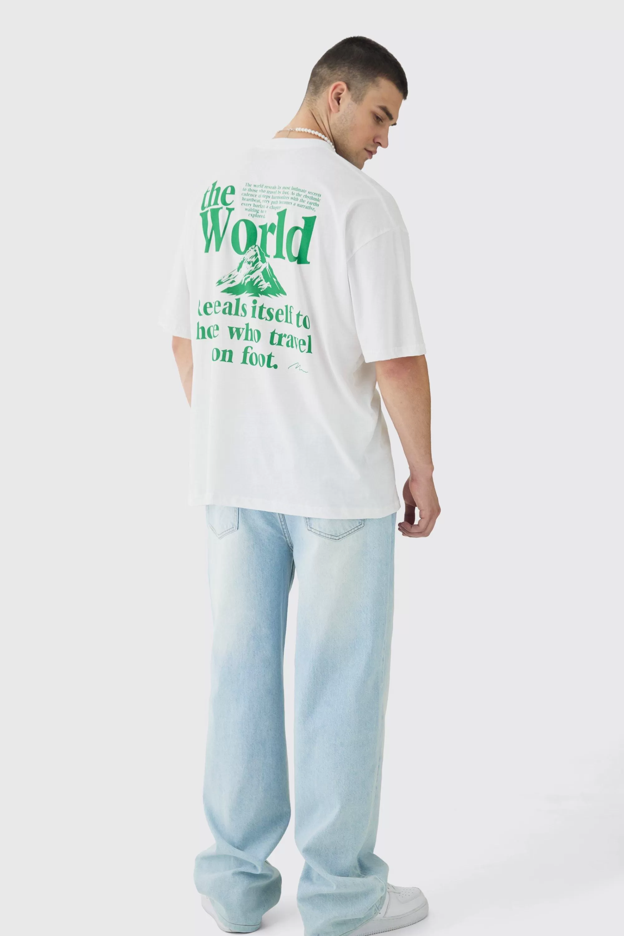 boohooMAN Tall Travel Back Print Graphic T-Shirt | UK white Flash Sale