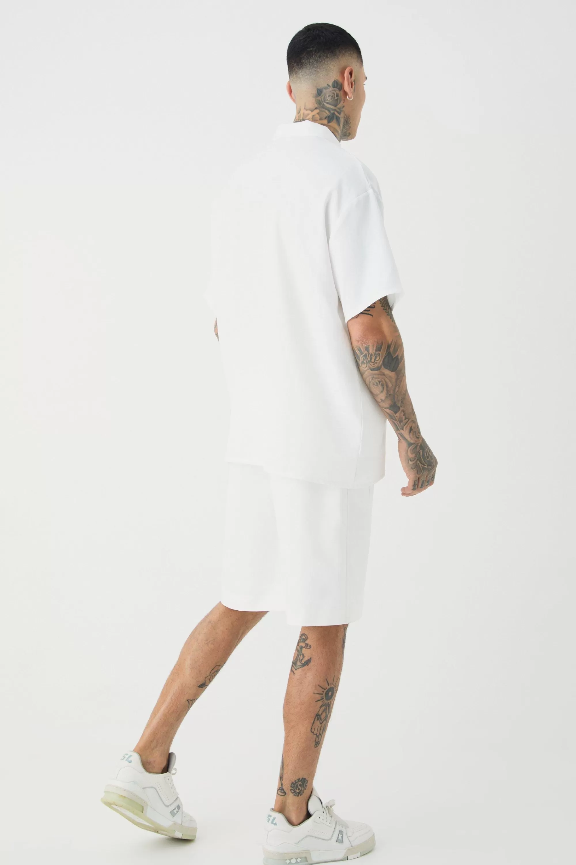 boohooMAN Tall Zip Up Linen Polo In | UK white Flash Sale