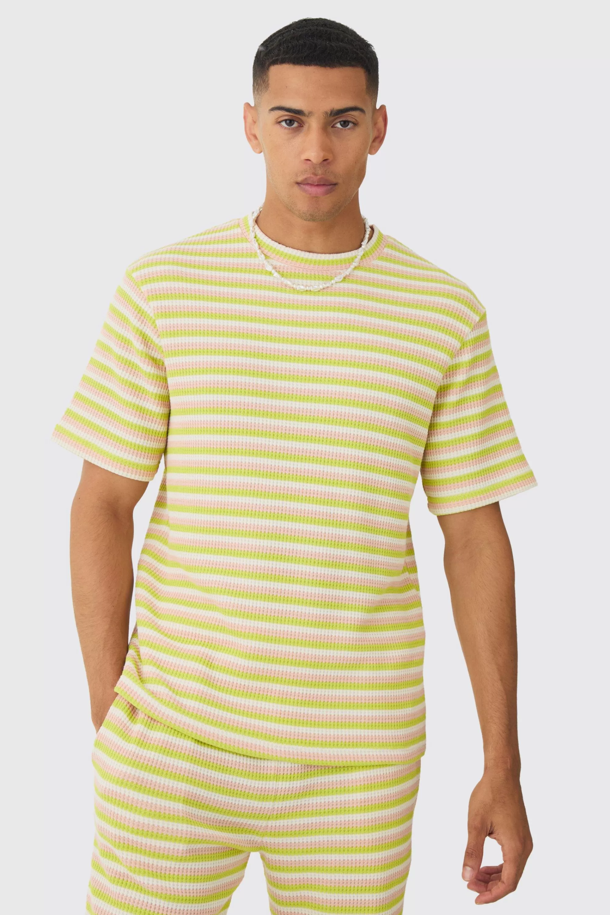 boohooMAN Textured Stripe T-shirt | UK green Discount