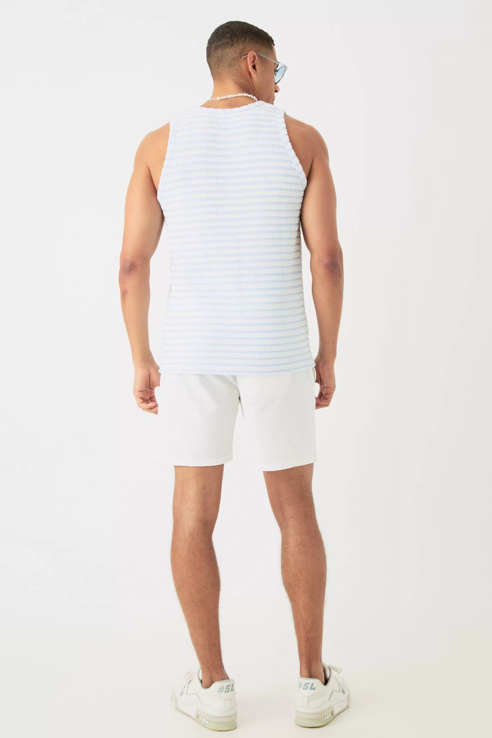 boohooMAN Textured Stripe Vest | UK ecru Hot