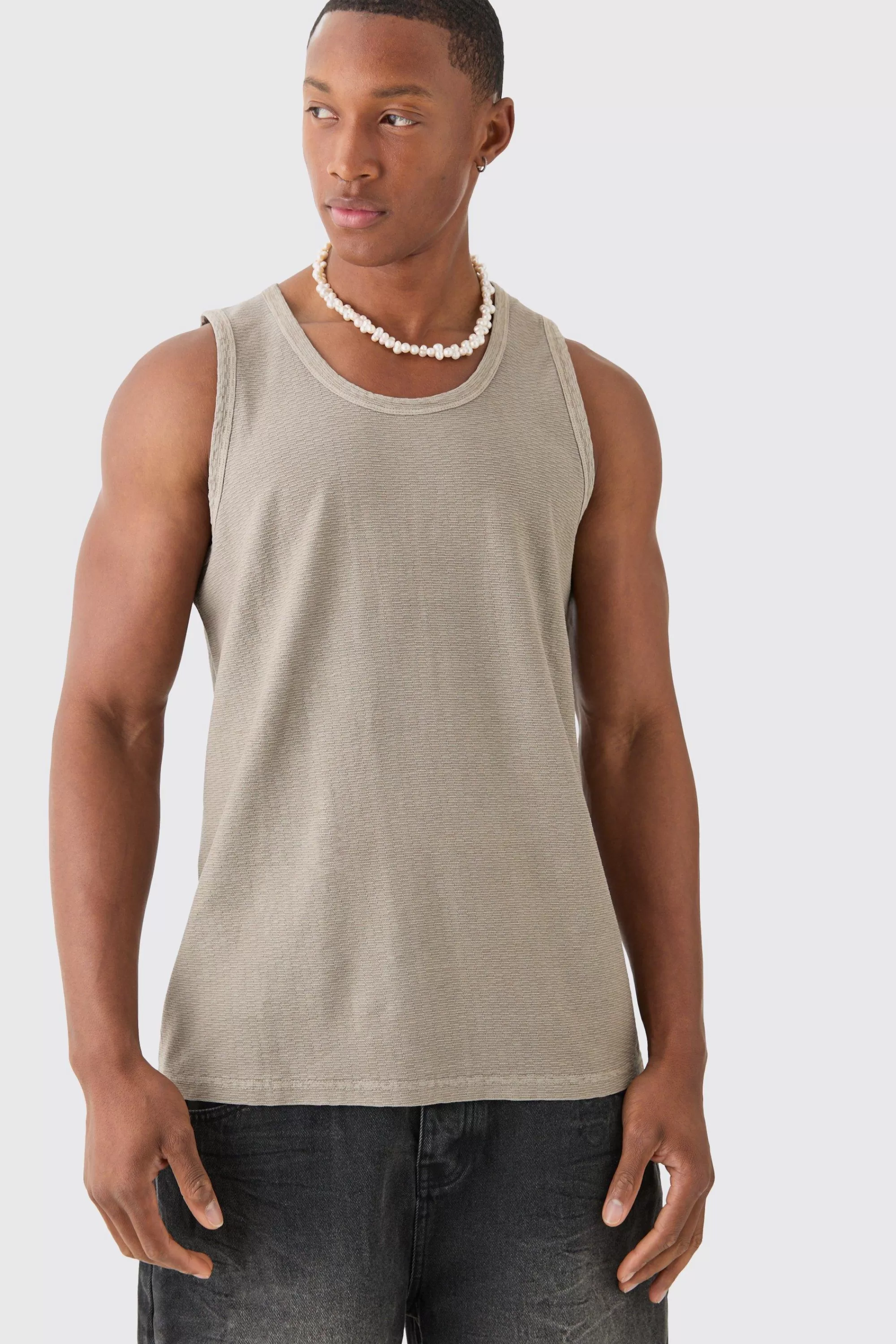 boohooMAN Textured Washed Vest | UK taupe Store