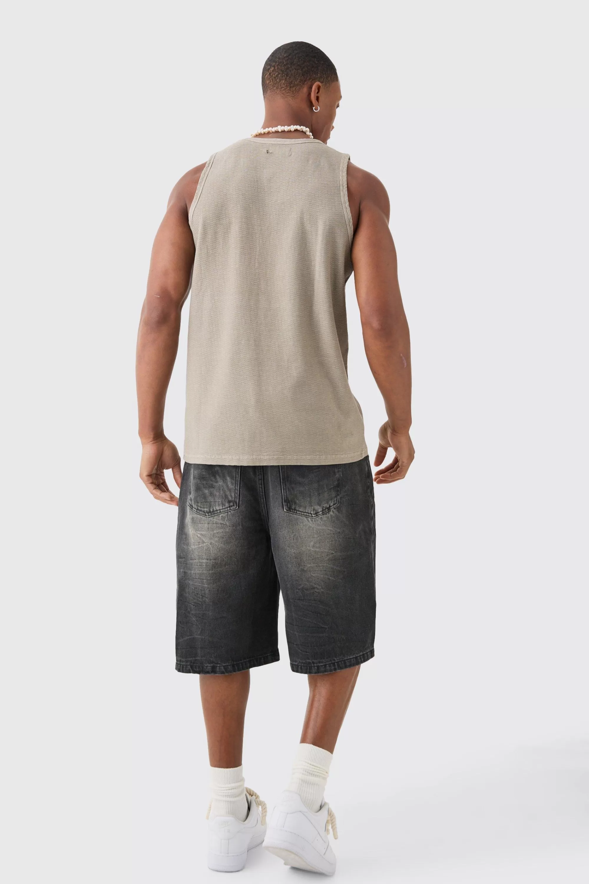 boohooMAN Textured Washed Vest | UK taupe Store
