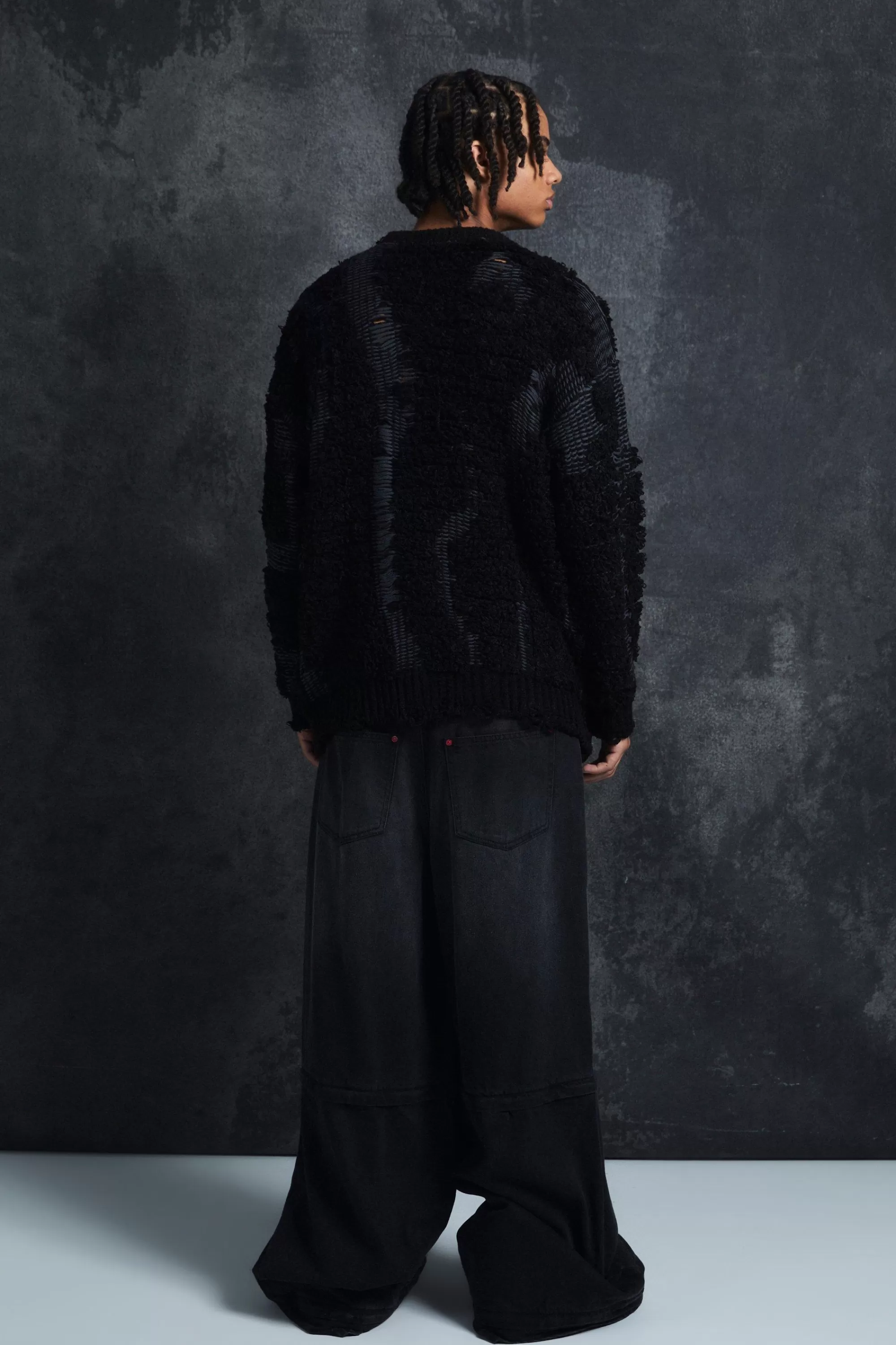 boohooMAN Trippie Redd Drop Stitch Textured Boxy Oversized Jumper | UK black Hot