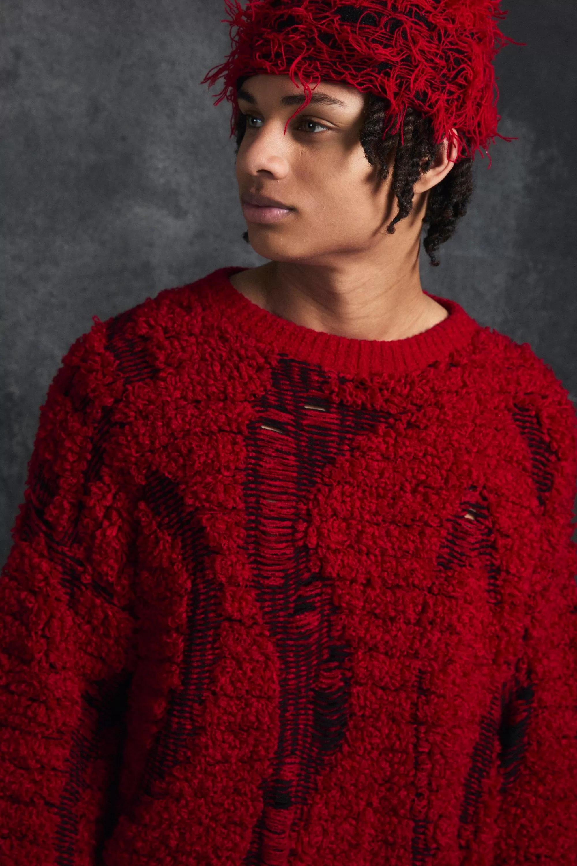 boohooMAN Trippie d Drop Stitch Textu Boxy Oversized Jumper | UK red Hot