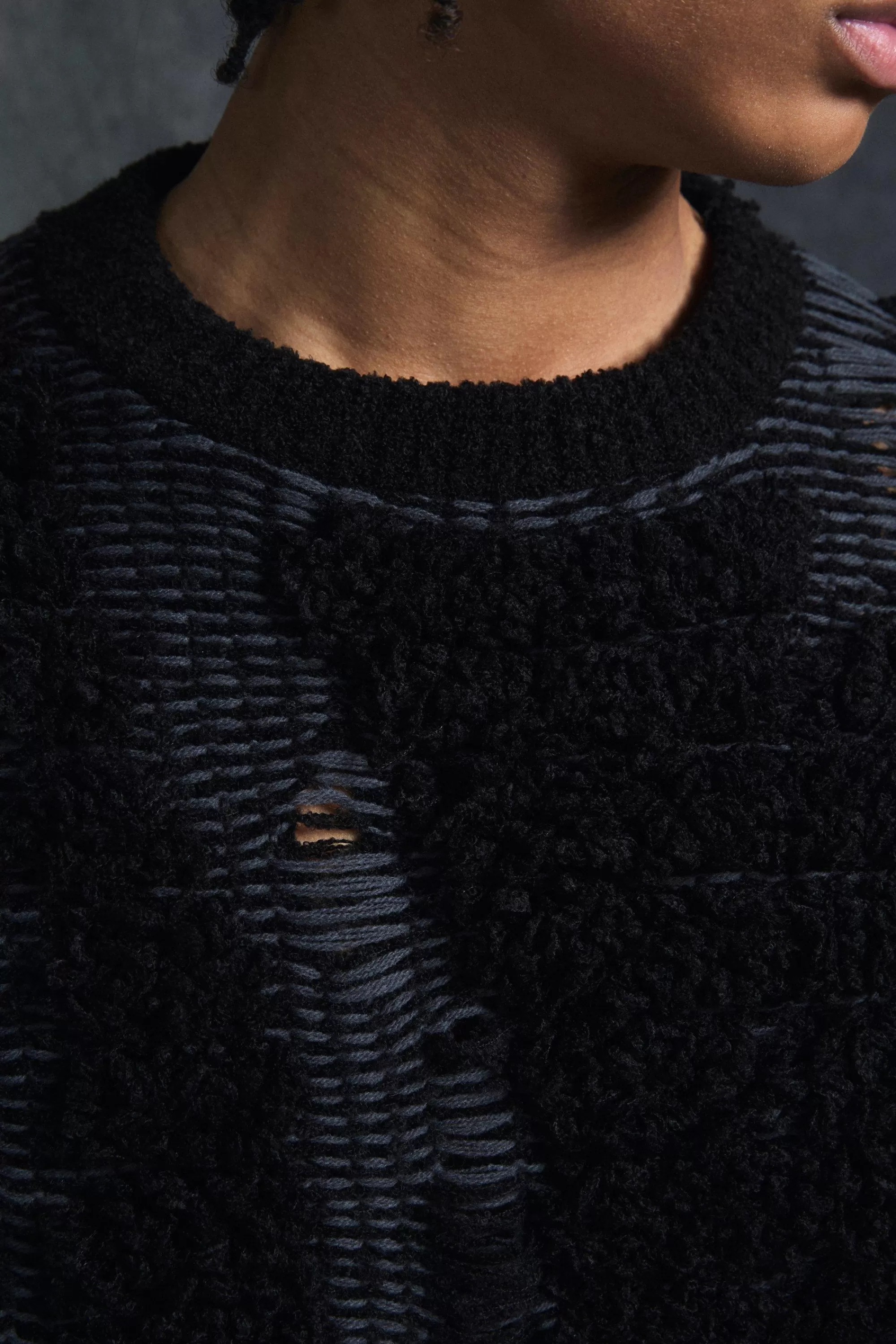 boohooMAN Trippie Redd Drop Stitch Textured Boxy Oversized Jumper | UK black Hot