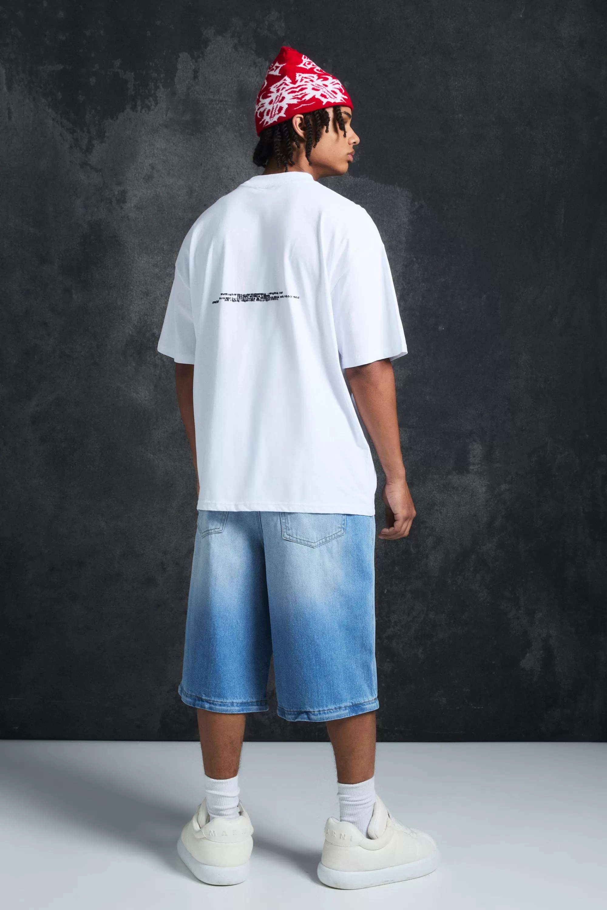 boohooMAN Trippie Redd Oversized Extended Neck Heavyweight Fleur De Lis T-Shirt | UK white Discount