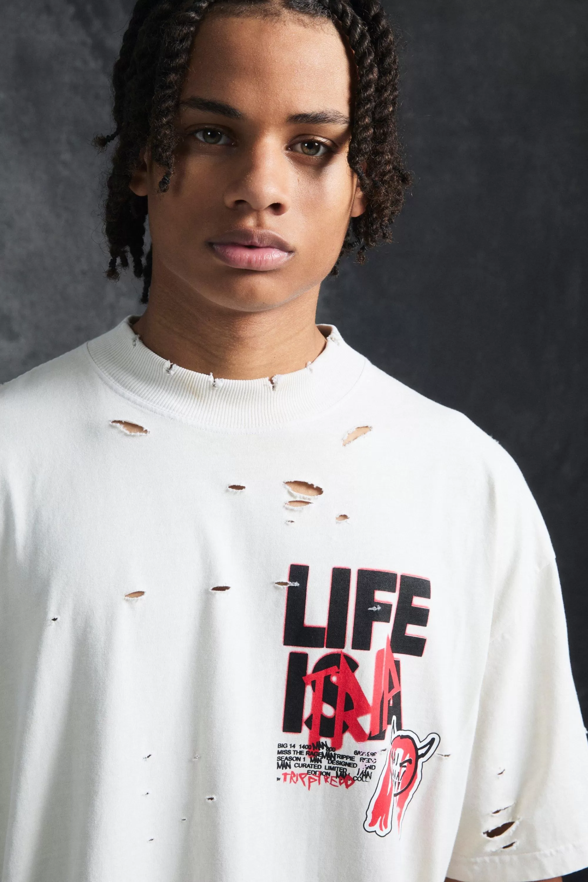boohooMAN Trippie Redd Oversized Extended Neck Heavyweight Washed Life T-shirt | UK stone Sale