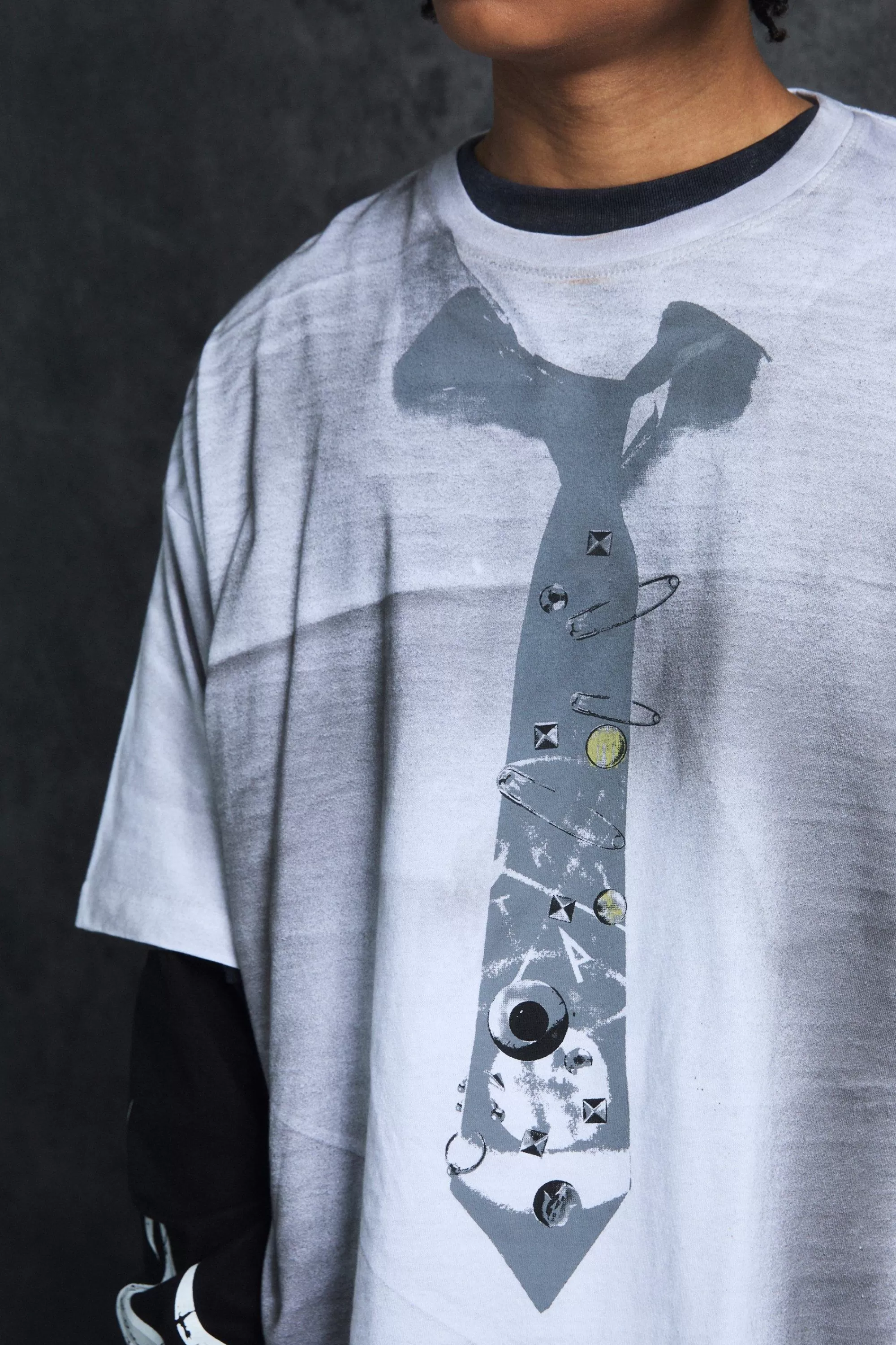 boohooMAN Trippie Redd Oversized Heavy Washed Tie Print T-shirt | UK white Hot