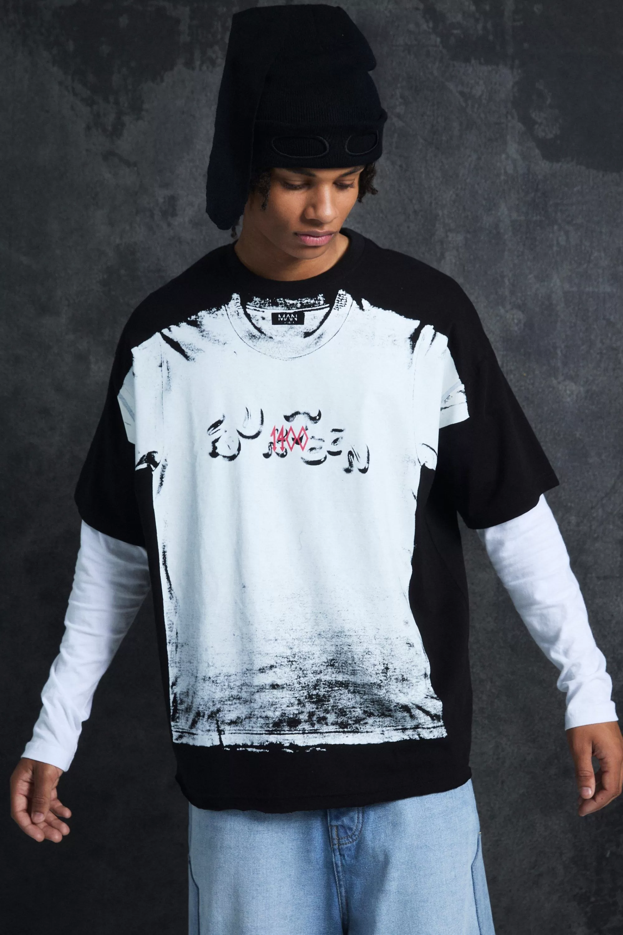 boohooMAN Trippie Redd Oversized Heavy Weight Printed T-Shirt | UK black New