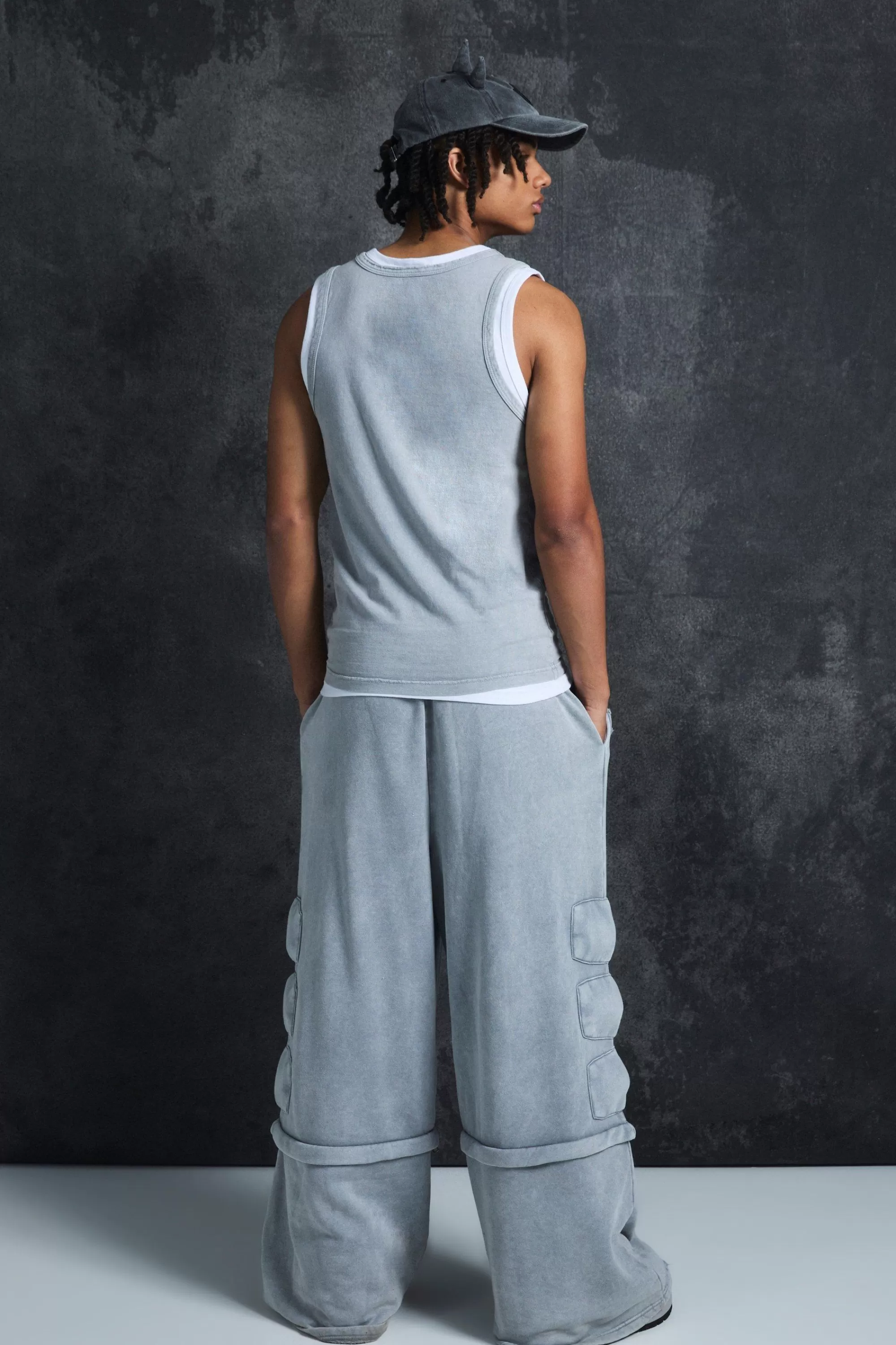 boohooMAN Trippie Redd Slim Washed & Distressed Faux Layer Vest | UK light grey Online