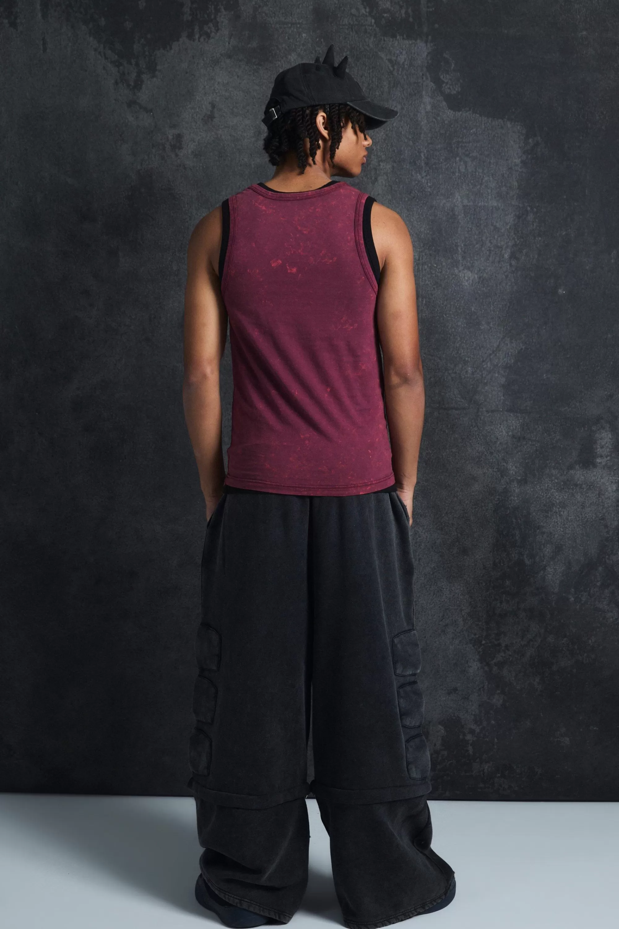 boohooMAN Trippie Redd Slim Washed & Distressed Faux Layer Vest | UK burgundy Discount