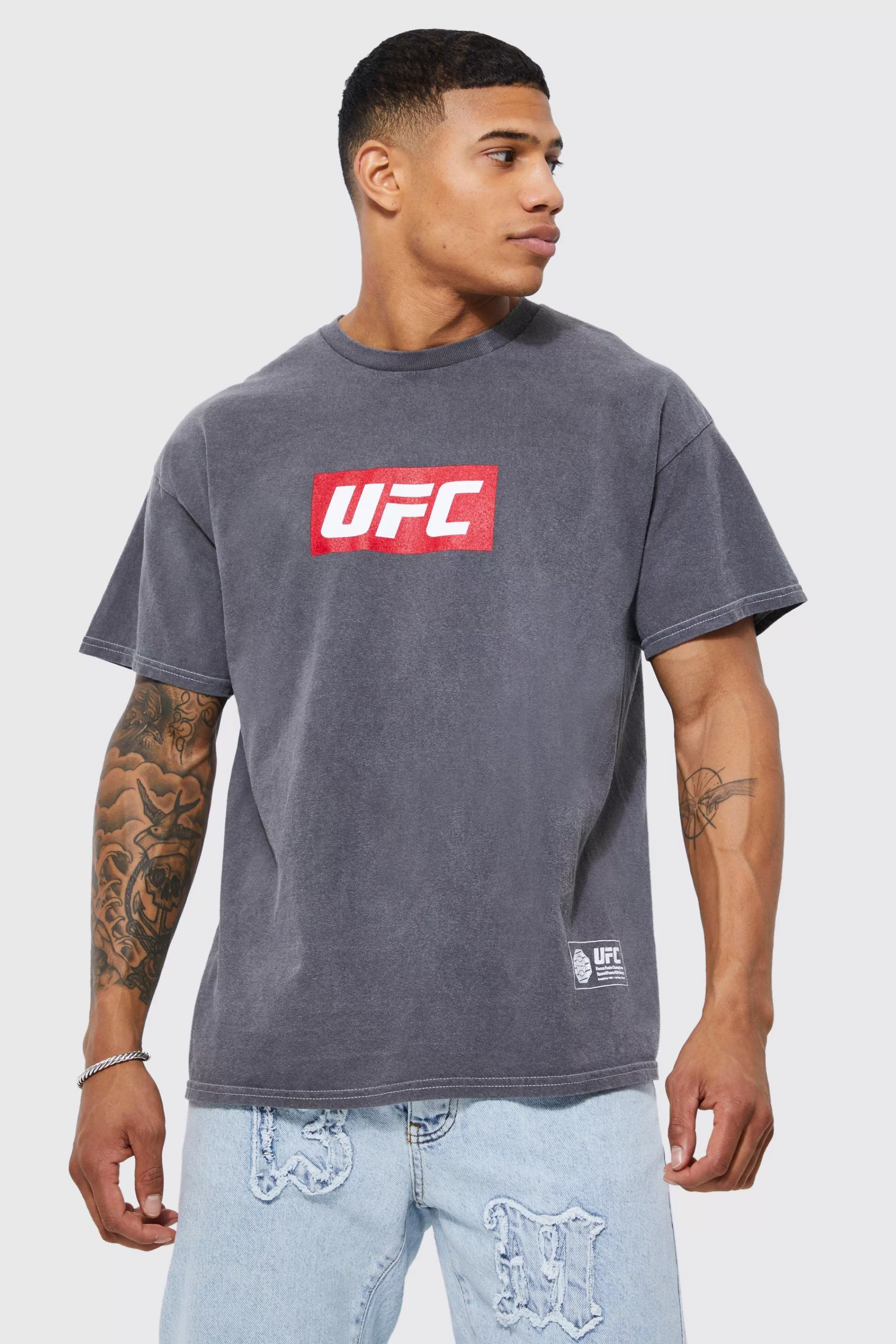 boohooMAN Ufc Washed License T-shirt | UK charcoal Discount