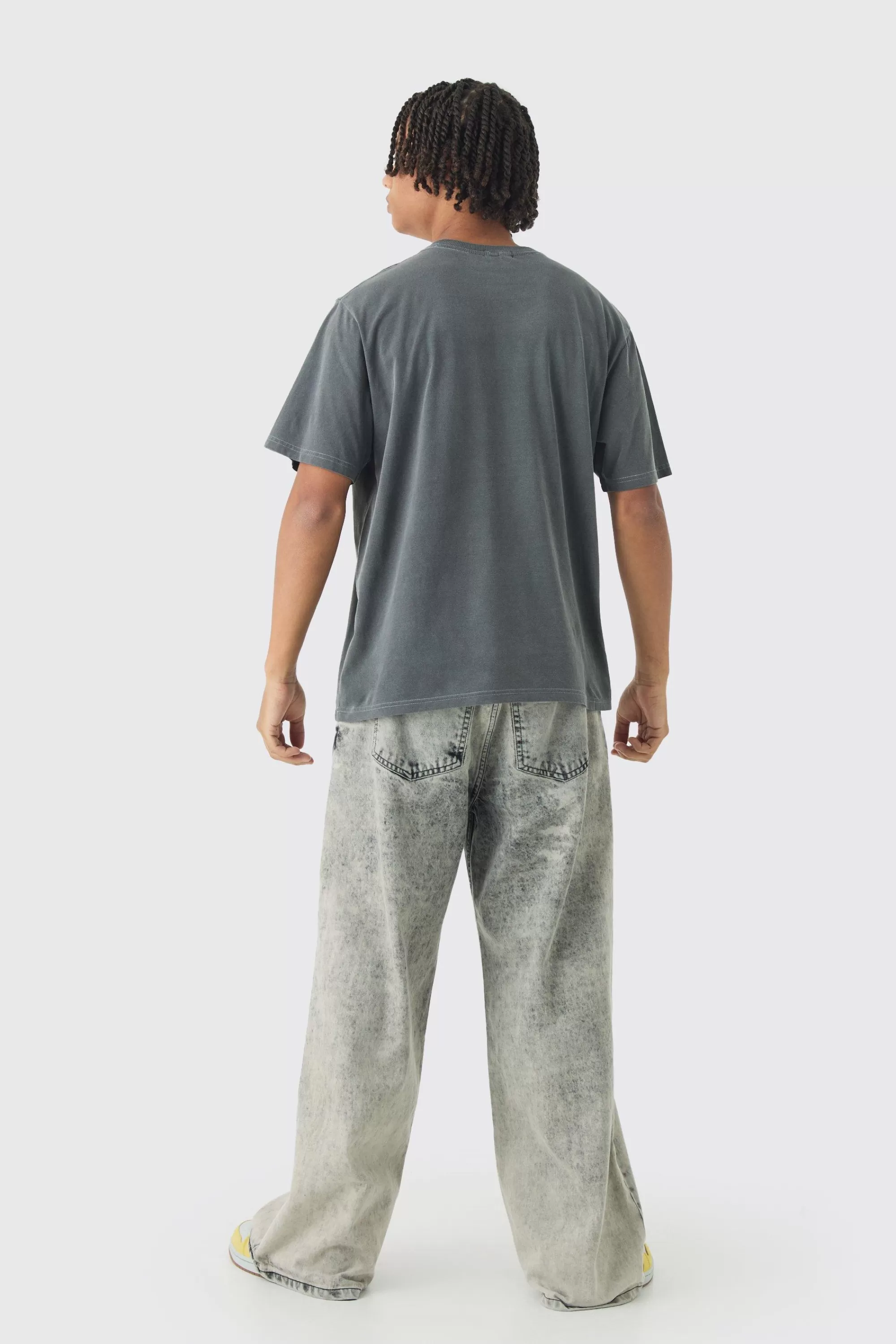 boohooMAN Washed Moto Graphic T-Shirt | UK charcoal Clearance