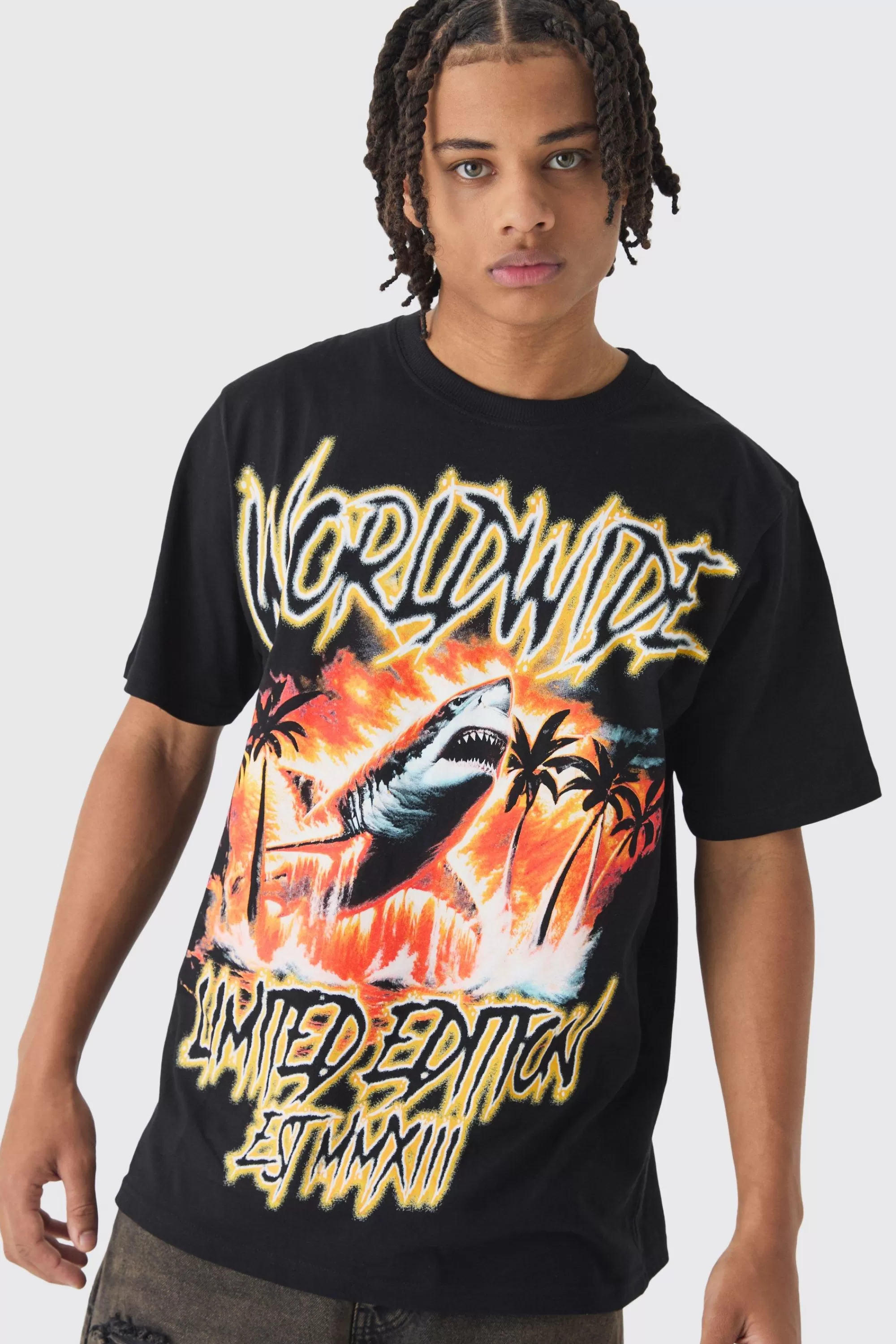 boohooMAN Worldwide Shark Graphic T-Shirt | UK black Cheap