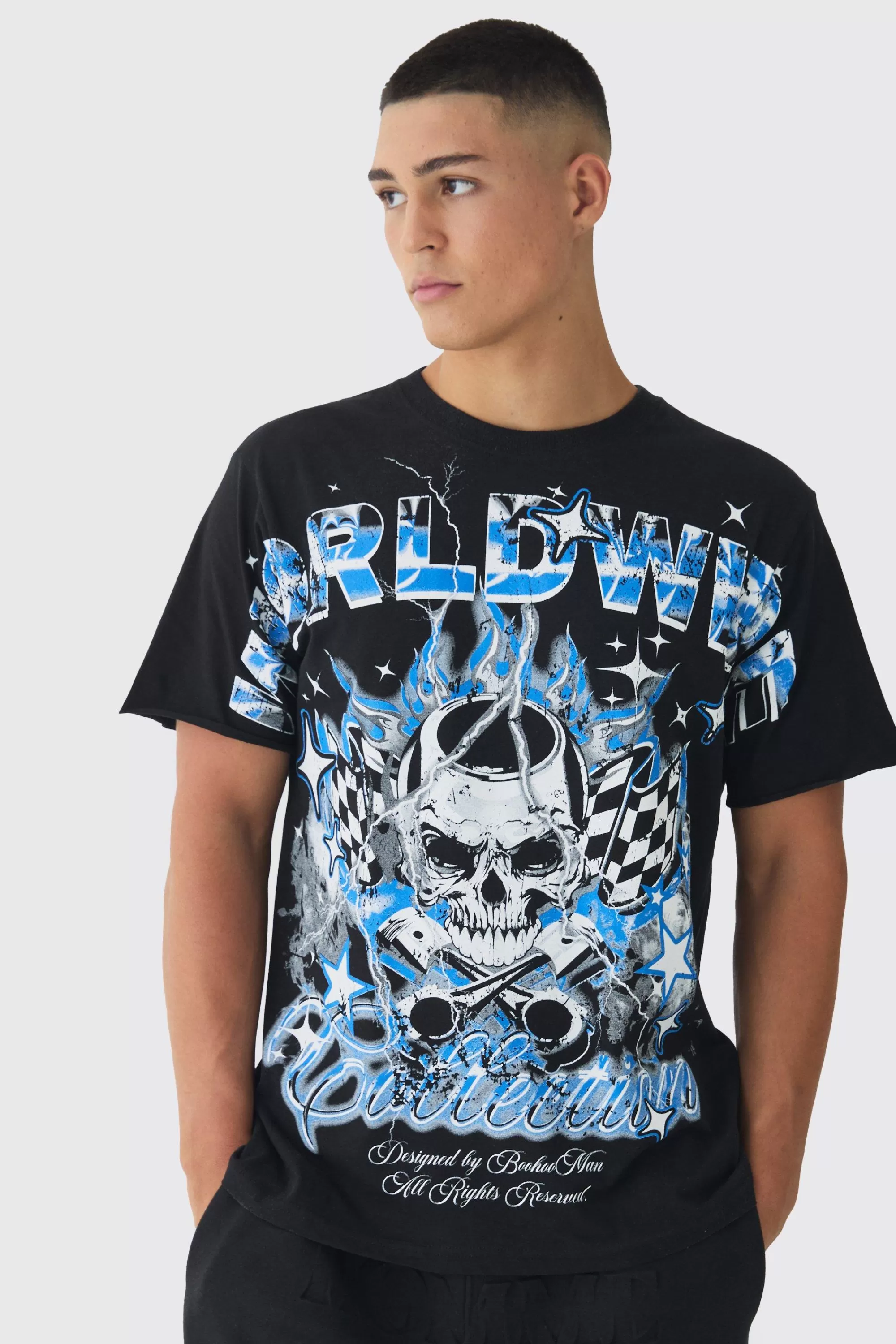 boohooMAN Worldwide Skull Printed T-Shirt | UK black Online
